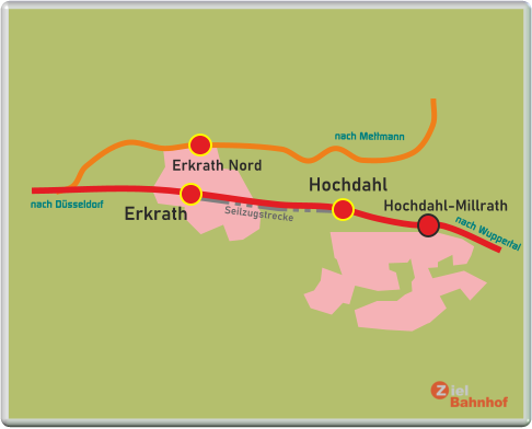 Erkrath Nord Hochdahl Hochdahl-Millrath Erkrath nach Düsseldorf nach Wuppertal nach Mettmann Seilzugstrecke